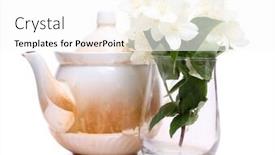  Presentation with teapot - Cool new PPT theme with color-photo-of-a-porcelain backdrop and a white colored foreground
