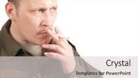  Presentation with cigarette - Presentation theme enhanced with color photo of a white man with a cigarette background and a light gray colored foreground
