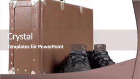  Presentation with old men - Colorful PPT theme enhanced with color photo of an old suitcase and men's shoes backdrop and a violet colored foreground