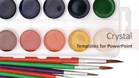  Presentation with watercolor color - Theme with color photo of watercolor brushes in a white box background and a lemonade colored foreground