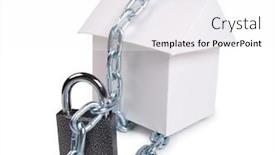  Presentation with padlock - Cool new slide set with color photo paper model house and padlock backdrop and a white colored foreground