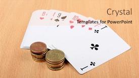  Presentation with playing cards - Amazing presentation design having color photo playing cards and coins on a wooden table backdrop and a lemonade colored foreground