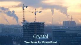  Presentation with construction cranes - PPT theme featuring color photograph of construction cranes on skyline background and a ocean colored foreground