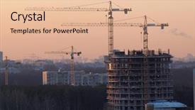  Presentation with construction cranes - Amazing slides having color photograph of construction cranes backdrop and a lemonade colored foreground