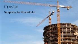  Presentation with construction cranes - Cool new theme with color photograph of construction cranes on skyline backdrop and a light blue colored foreground