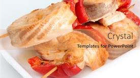  Presentation with photograph - Theme enhanced with color photograph of fish meal on a plate background and a coral colored foreground