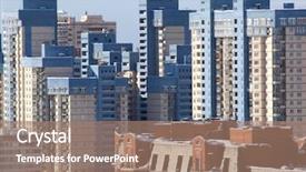  Presentation with city buildings - Beautiful presentation theme featuring color photograph of industrial buildings backdrop and a coral colored foreground