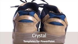  Presentation with sports shoes - Beautiful PPT theme featuring color photograph of old dirty sports shoes backdrop and a coral colored foreground