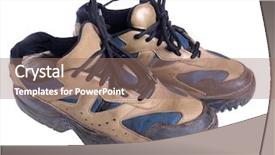  Presentation with sports shoes - Colorful theme enhanced with color photograph of old dirty sports shoes backdrop and a coral colored foreground