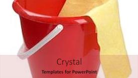  Presentation with photograph - Colorful theme enhanced with color photograph of tools for cleaning on a white background backdrop and a red colored foreground