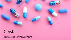  Presentation with pink color velvet textile - Beautiful slide set featuring color pills on pink background backdrop and a  colored foreground