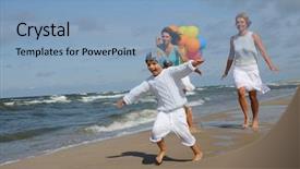  Presentation with running - Beautiful presentation design featuring color run - happy mother running with daughters backdrop and a  colored foreground