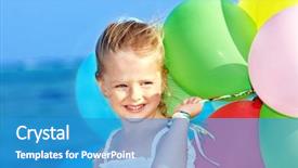  Presentation with balloons - Amazing PPT layouts having color run - little girl playing with balloons backdrop and a teal colored foreground