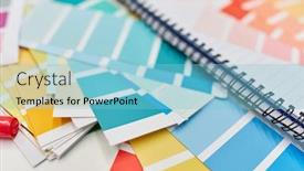  Presentation with color - Cool new PPT theme with color-samples-and-color-palette backdrop and a light blue colored foreground