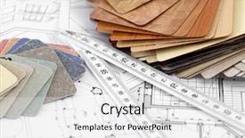  Presentation with architectural drawings - Colorful PPT layouts enhanced with color samples of architectural materials - plastics metric folding ruler and architectural drawings of the modern house backdrop and a white colored foreground