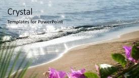  Presentation with beach wedding heart on sand - Cool new theme with color sandy beach and flower backdrop and a light blue colored foreground
