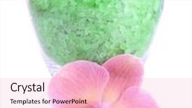  Presentation with sea glass - Amazing presentation theme having color sea salt in glass bowl and orchid flower isolated on white backdrop and a lemonade colored foreground