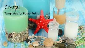  Presentation with wooden boat at sea edge - Amazing presentation theme having color stone - sea spa composition on wooden backdrop and a  colored foreground