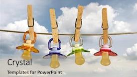  Presentation with pacifiers - Presentation featuring colored-baby-pacifiers-hanging-outside background and a coral colored foreground