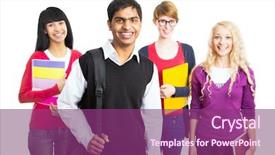  Presentation with students - Presentation theme enhanced with colored backgrouds - group of happy students background and a  colored foreground