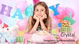 Presentation with celebrate - Theme consisting of colored backgrouds - little beautiful girl celebrate her background and a lemonade colored foreground