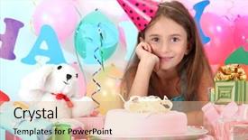  Presentation with celebrate - Slides having colored backgrouds - little beautiful girl celebrate her background and a coral colored foreground