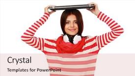  Presentation with teen mom cap and gown holding a baby - Colorful presentation enhanced with purple specimen of a marine backdrop and a gray colored foreground