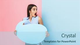  Presentation with colored parachute woman - Presentation enhanced with colored background holding empty speech background and a light blue colored foreground