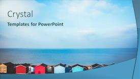  Presentation with colored shining - Colorful presentation design enhanced with colored beach huts backdrop and a sky blue colored foreground
