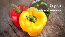  Presentation with peppers - Colorful presentation enhanced with colored bell peppers on wooden backdrop and a violet colored foreground