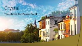  Presentation with city buildings - Presentation with colored buildings of verona city italy background and a light blue colored foreground