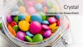  Presentation with candy - Presentation theme with colorful chocolates - colored candy in glass jar background and a light gray colored foreground