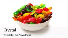  Presentation with candy - Theme having colored candy wrapped in foil background and a sky blue colored foreground