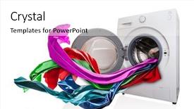  Presentation with machine - Beautiful presentation design featuring colored cloth flying from washing backdrop and a white colored foreground