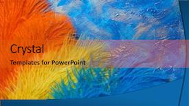  Presentation with colored - Presentation theme with colored feathers on a blue background and a gold colored foreground