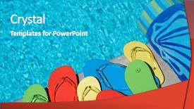  Presentation with flipflops - Cool new theme with colored flipflops of a family of four by the swimming pool backdrop and a teal colored foreground