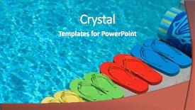  Presentation with flipflops - PPT layouts consisting of colored flipflops of a family of four by the swimming pool background and a teal colored foreground