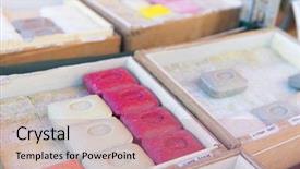  Presentation with soap - Amazing PPT layouts having colored french soap from marseille backdrop and a coral colored foreground