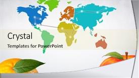  Presentation with orange colored - PPT theme featuring colored fruits against world background and a blonde colored foreground