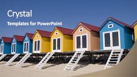  Presentation with colored - PPT theme having colored houses on the beach background and a ocean colored foreground