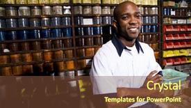  Presentation with 3d man sitting question mark - Cool new theme with colored inks in print shop backdrop and a tawny brown colored foreground