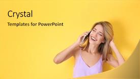  Presentation with speaking - Presentation theme with colored network - beautiful young woman speaking background and a light gray colored foreground