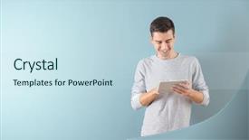  Presentation with man relaxing on massage table - Beautiful PPT theme featuring colored network - young man using tablet computer backdrop and a sky blue colored foreground