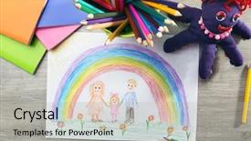  Presentation with white sheet - Colorful presentation design enhanced with colored pencils - kids drawing on white sheet backdrop and a light gray colored foreground