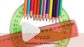  Presentation with colored pencils - Presentation theme having colored-pencils-and-a-plastic background and a red colored foreground