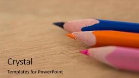  Presentation with colored pencils - Cool new PPT layouts with colored pencils arranged in diagonal backdrop and a coral colored foreground
