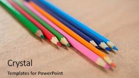  Presentation with colored pencils - Cool new PPT theme with colored pencils arranged in diagonal backdrop and a coral colored foreground