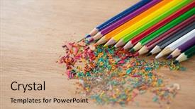  Presentation with diagonal colors - Cool new slides with colored pencils arranged in diagonal backdrop and a coral colored foreground