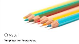  Presentation with colored pencils - Slide deck with colored pencils isolated on white background and a white colored foreground
