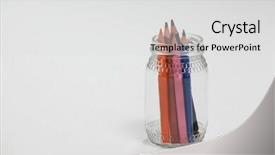  Presentation with colored pencils - Slide set consisting of colored pencils kept in a glass jar on white background background and a light gray colored foreground